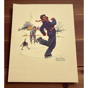 Norman Rockwell Grandpa and Me Embossed Print Ice Skating Vintage Art